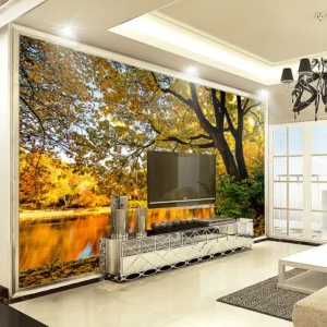 Tranh Dán Tường Phong Cảnh Mùa Thu Lá Vàng