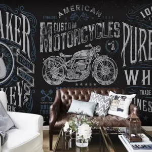 Tranh Dán Tường Phong Cách Retro Bảng Đen Hình Xe Máy