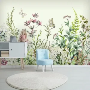 Tranh Dán Tường Phong Cách Bắc Âu Họa Tiết Lá Cây Đồng Quê